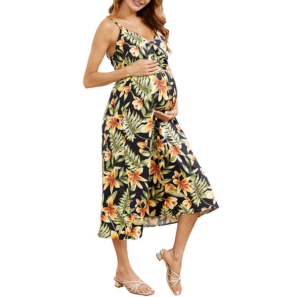 WAJCSHFS Maternity Dresses Floral Maternity Summer Dress Spaghetti Strap  Nursing Breastfeeding (Red,5XL)
