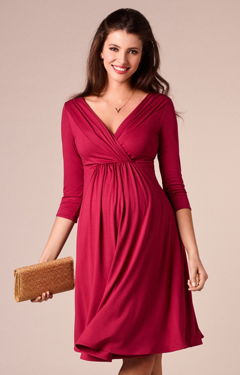 Solid Wrap Deep V-neck Fitted Midi Maternity Dress