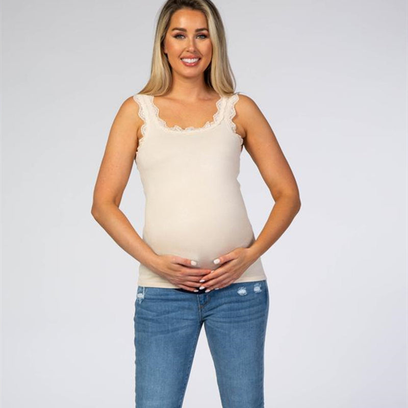 Solid Color Trim Maternity Slim Fit Belly Vest