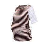 Striped Lace Sleeve Maternity Nursing T-Shirt / Maternity Top