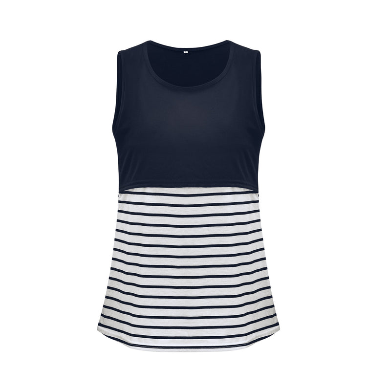 Maternity Solid and Stripe Sleeveless Nursing Top