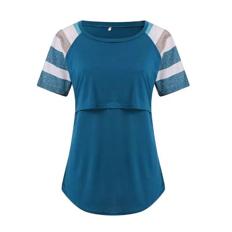 Nursing Short Sleeve Tunic Top in Solid & Stripe Pattern