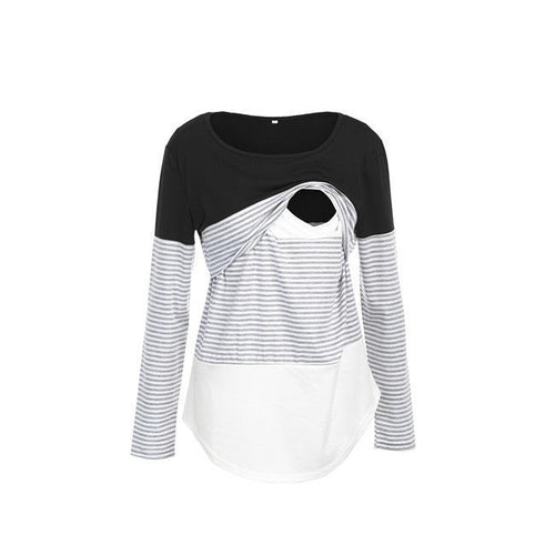 Maternity Striped Color Block Long Sleeve T-Shirt
