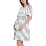 Striped Off Shoulder Maternity/Nursing Midi Dress