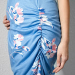 Modal Printed V Neck Maternity/Nursing Side Pleats Fitted Dress