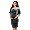 Maternity Velvet Off-Shoulder Fitted Midi Dress