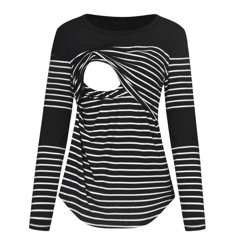 Maternity Striped Color Block Long Sleeve Tops