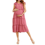 Scoop Neck Ruffle Trim Maternity Dress