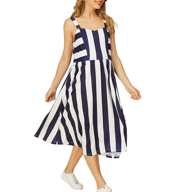 Sling Striped Pocket Maternity Dress