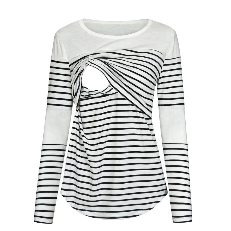 Maternity Striped Color Block Long Sleeve Tops