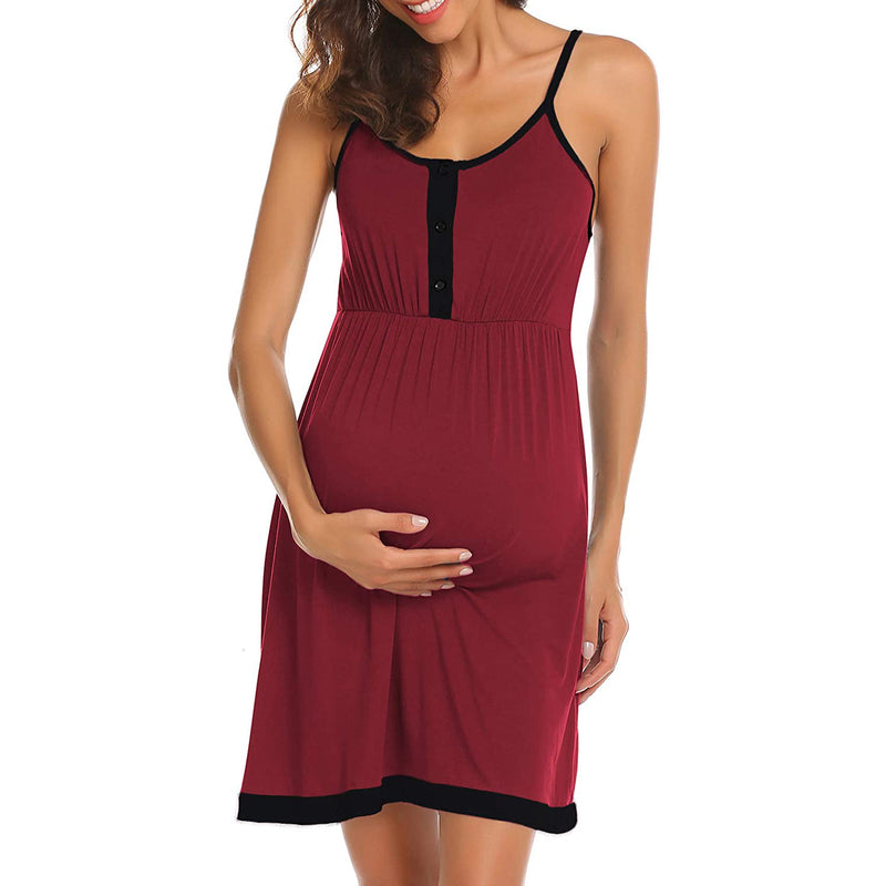 Button Front  Spaghetti Straps Midi Maternity/Nursing Dress