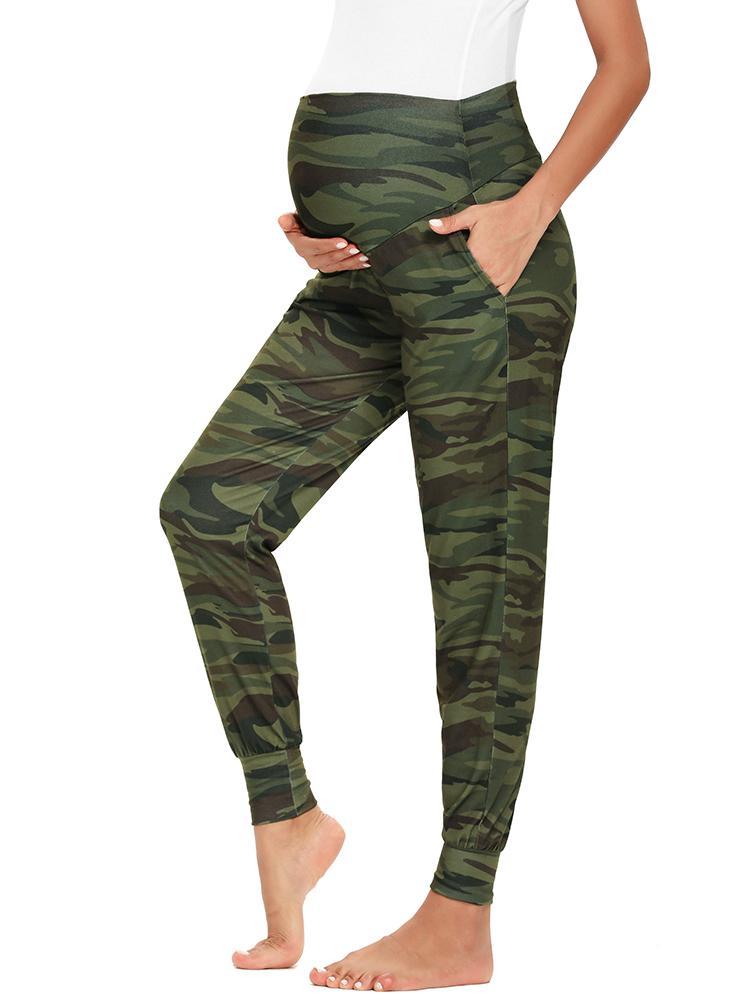 Camouflage Pregnancy Pants Activewear Over Bump Maternity Joggers-Ship in February.