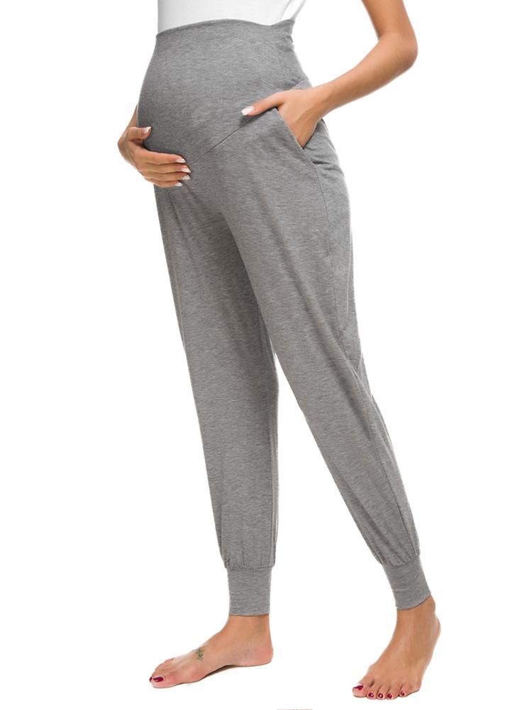 OYOANGLE Women's Maternity Solid High Waist Work Carrot Pants Pregnancy Jogger Trousers Sweatpants