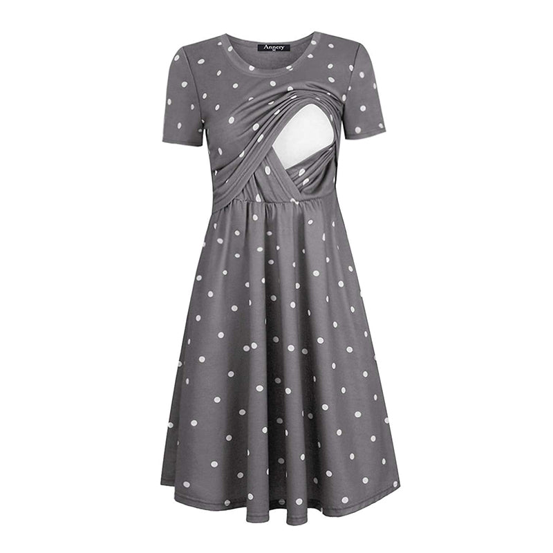 Maternity Layered Short Sleeve Dot Nursing Dresses