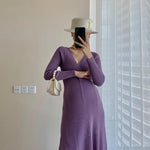 Maternity Solid V-Neck Knitted Dress