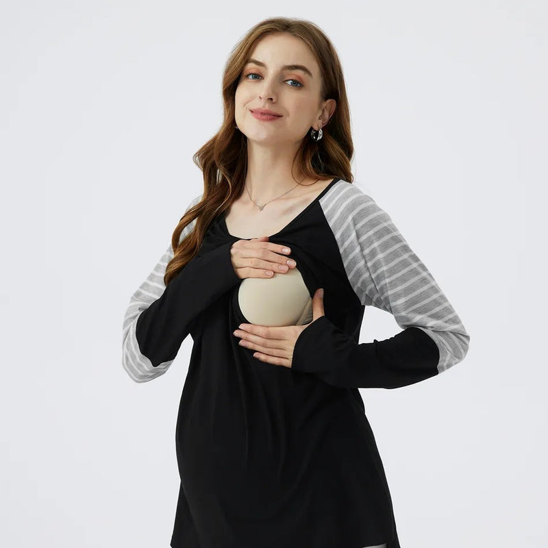Basic Patchwork Maternity&Nursing Long Sleeve Top