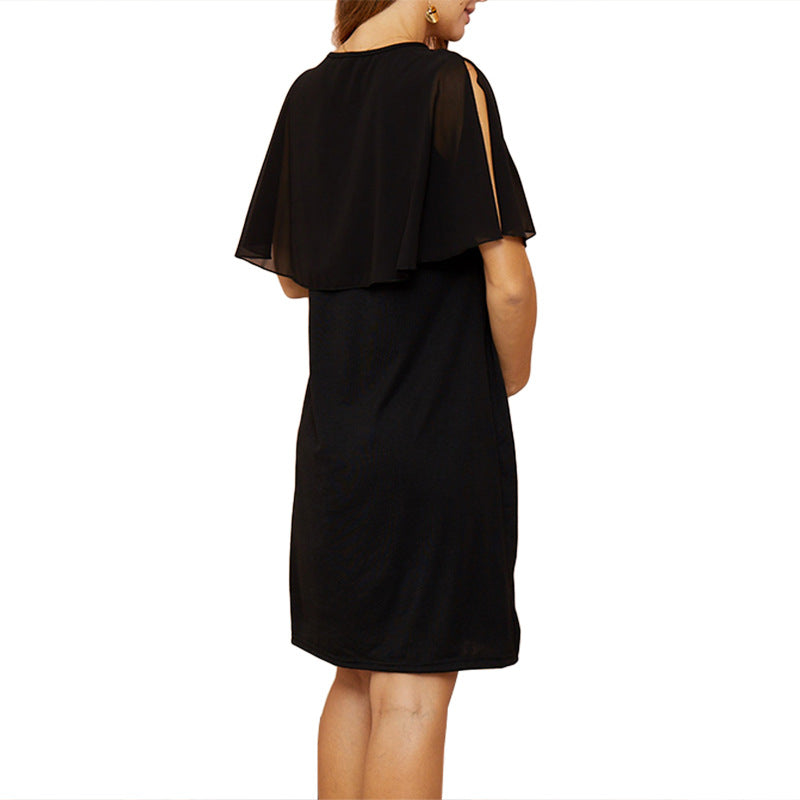 Chiffon Shouler Split Maternity/Nursing Dress in Black