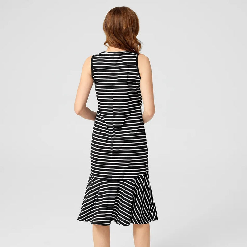 Striped Fishtail Maternity/Nursing Dress in Black and White