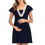 Lace Border Maternity/Nursing Dress in Solid Black