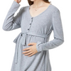 Front Button Tie Maternity/Nursing Dress in Grey