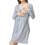Front Button Tie Maternity/Nursing Dress in Grey