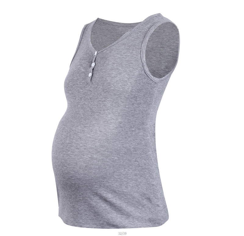 Knitted Button Maternity/Nursing Tank in Grey