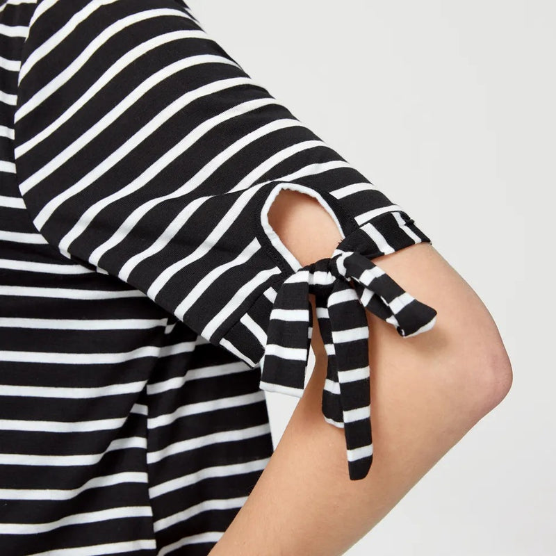 Patchwork Stripe Tie Maternity/Nursing Top in Black