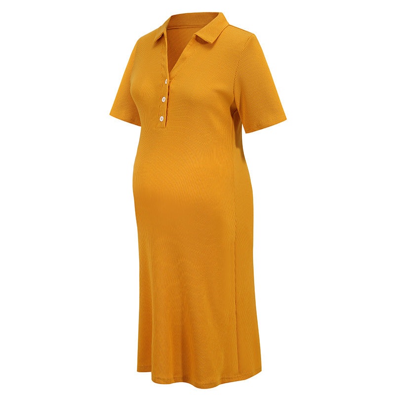 Front Button Maternity/Nursing Polo Dress in Yellow