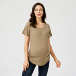 Side Pleat Button Maternity/Nursing Top in Brown