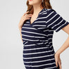 Striped Cross Wrap Maternity/Nursing Dress in Navy Blue
