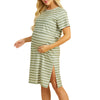 Stripe Maternity/Nursing Split Dress in Olive Green