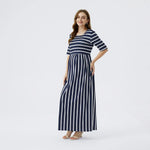 Horizontal Striped Maternity/Nursing Dress in Navy Blue